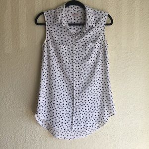 White & Black Polka Dot Short Sleeve Top